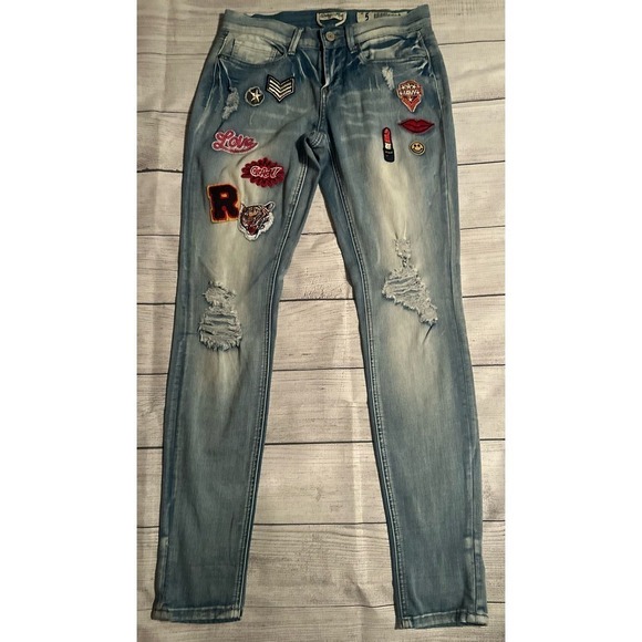 Indigo Rein Forever Jeans w/ Patches Juniors Sz 5 - Picture 2 of 10